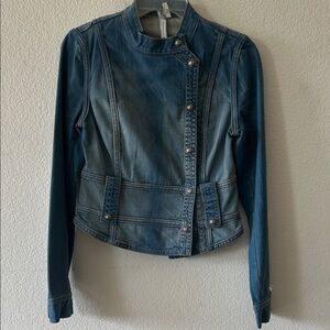 BCBGMaxAzria Denim Moto Military Style Snap Jacket - S